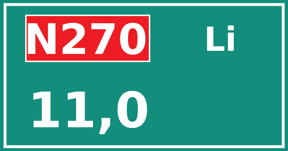 Hectometerbord N270 11,0 zijde Li