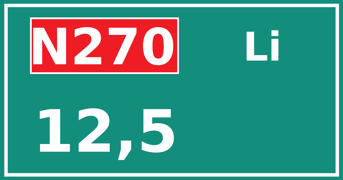 Hectometerbord N270 12,5 zijde Li
