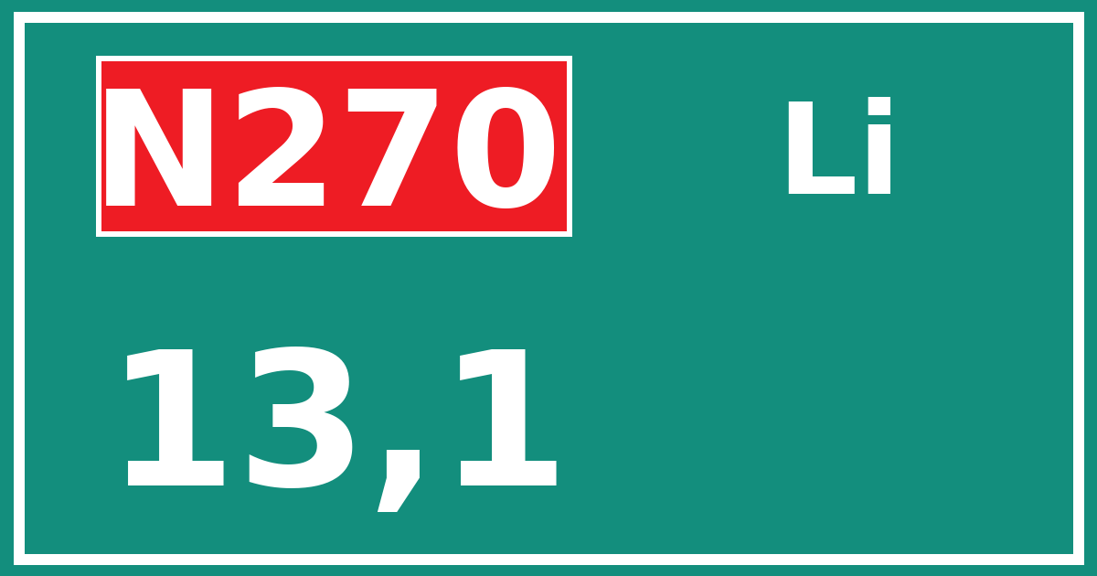 Hectometerbord N270 13,1 zijde Li