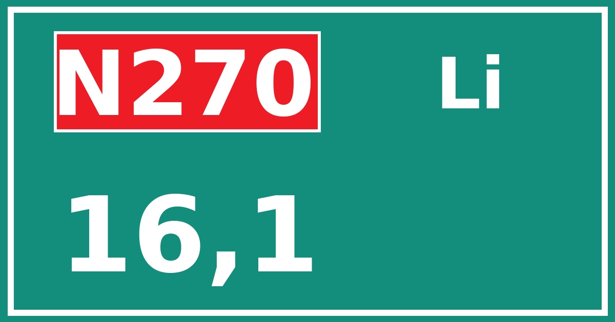 Hectometerbord N270 16,1 zijde Li