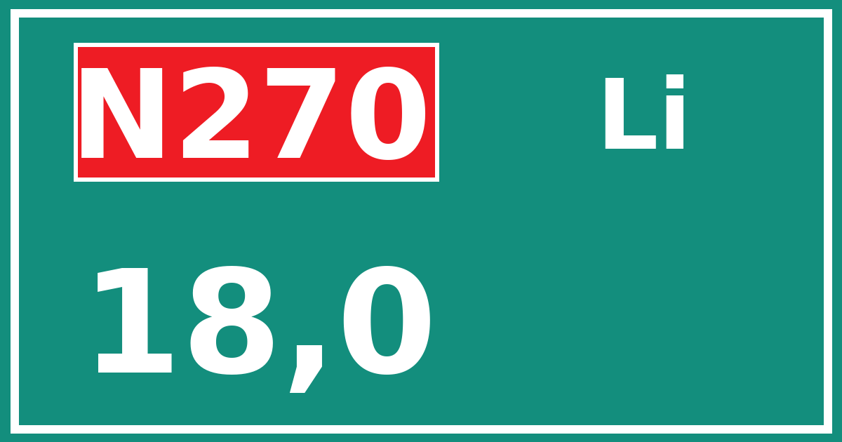Hectometerbord N270 18,0 zijde Li