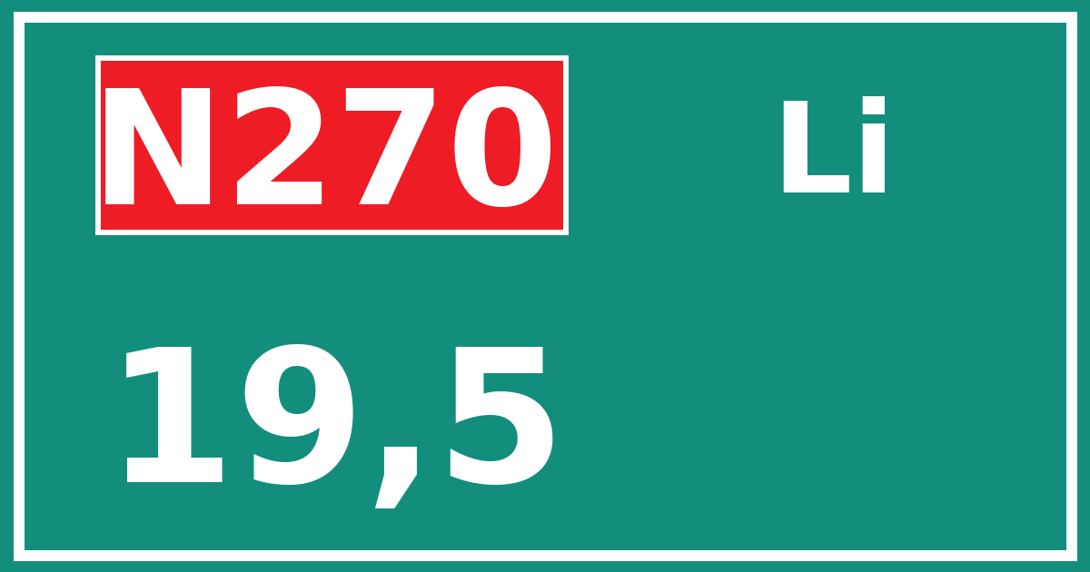 Hectometerbord N270 19,5 zijde Li