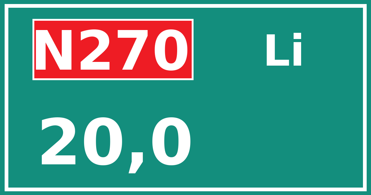 Hectometerbord N270 20,0 zijde Li