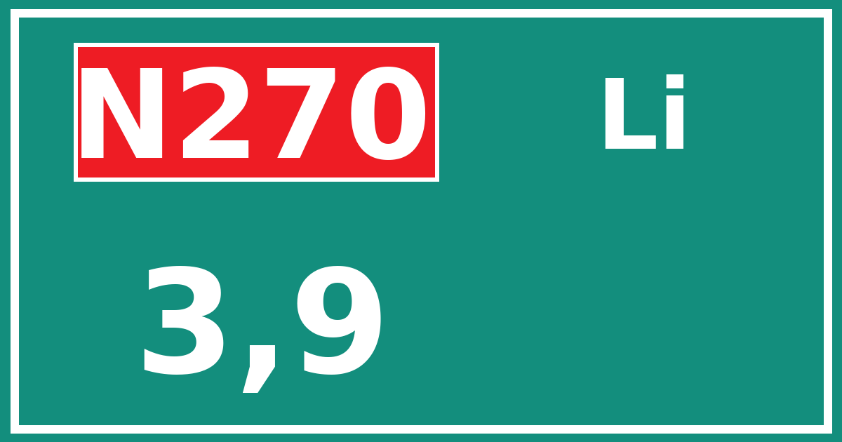 Hectometerbord N270 3,9 zijde Li