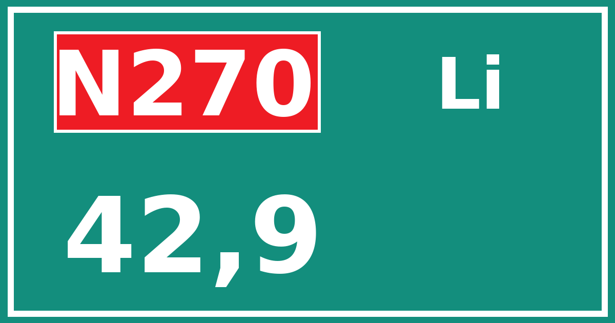 Hectometerbord N270 42,9 zijde Li