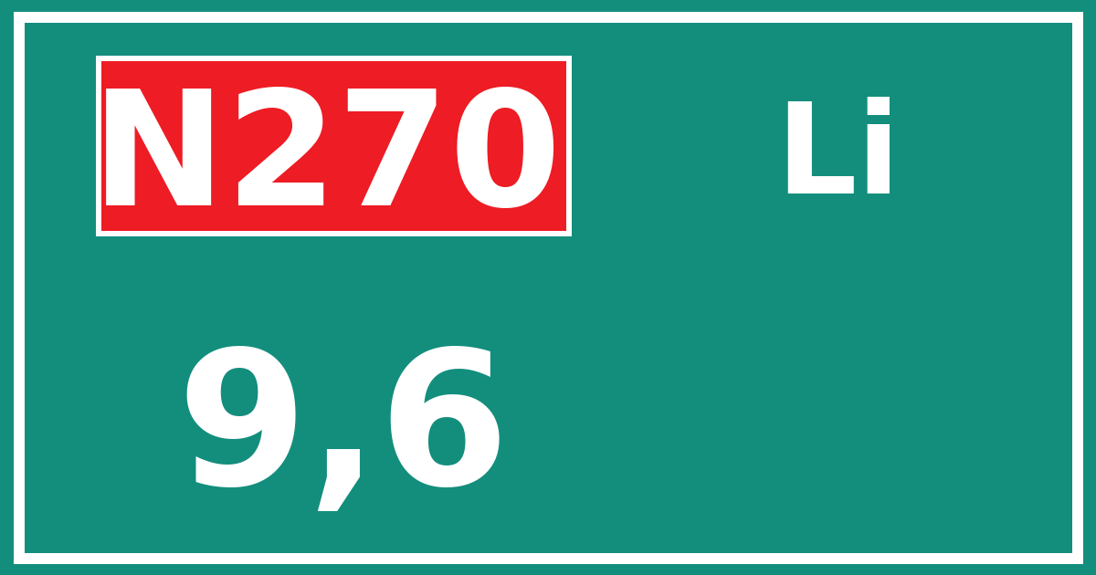 Hectometerbord N270 9,6 zijde Li