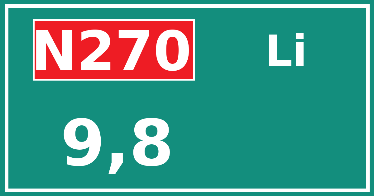 Hectometerbord N270 9,8 zijde Li