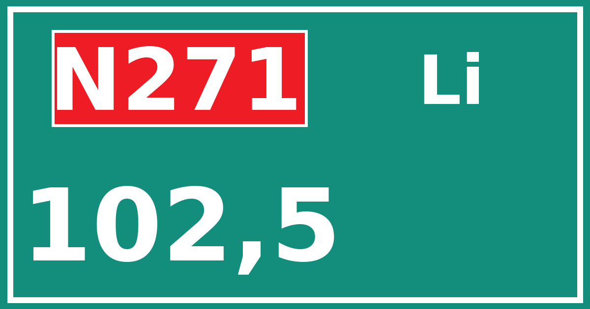 Hectometerbord N271 102,5 zijde Li