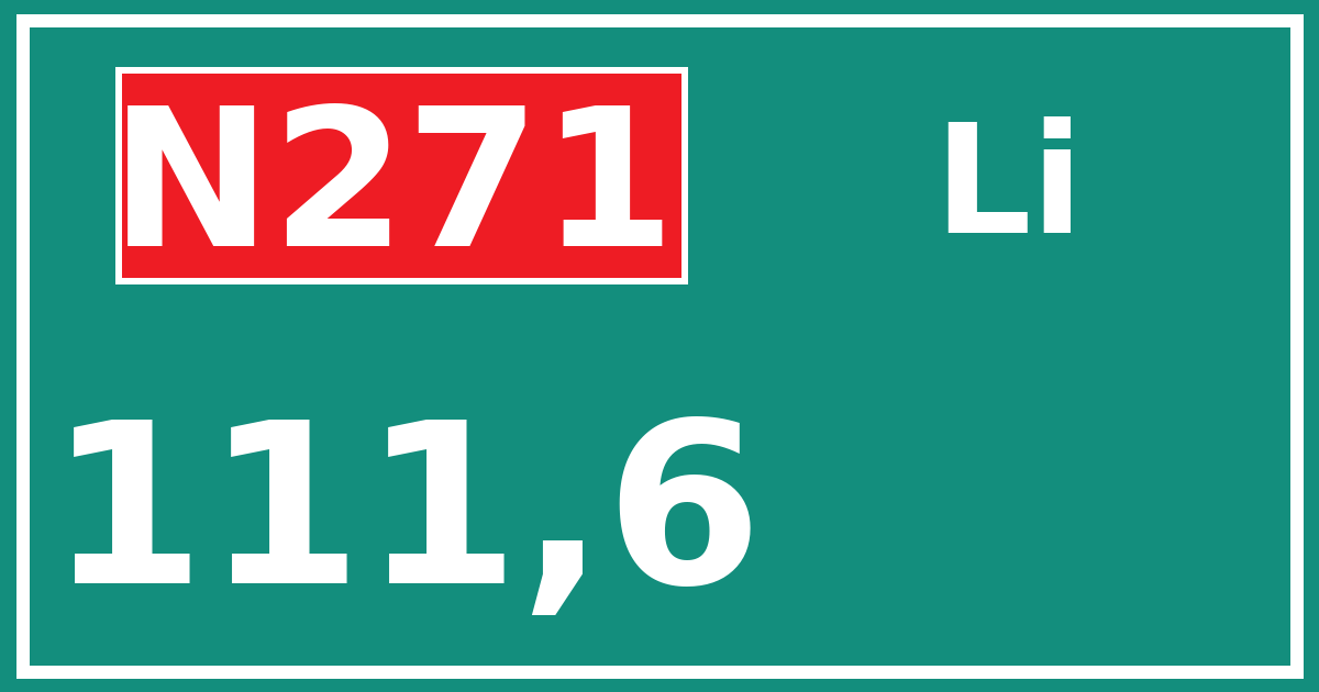 Hectometerbord N271 111,6 zijde Li