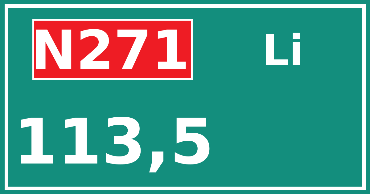 Hectometerbord N271 113,5 zijde Li