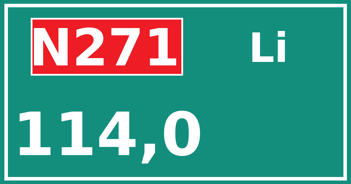 Hectometerbord N271 114,0 zijde Li