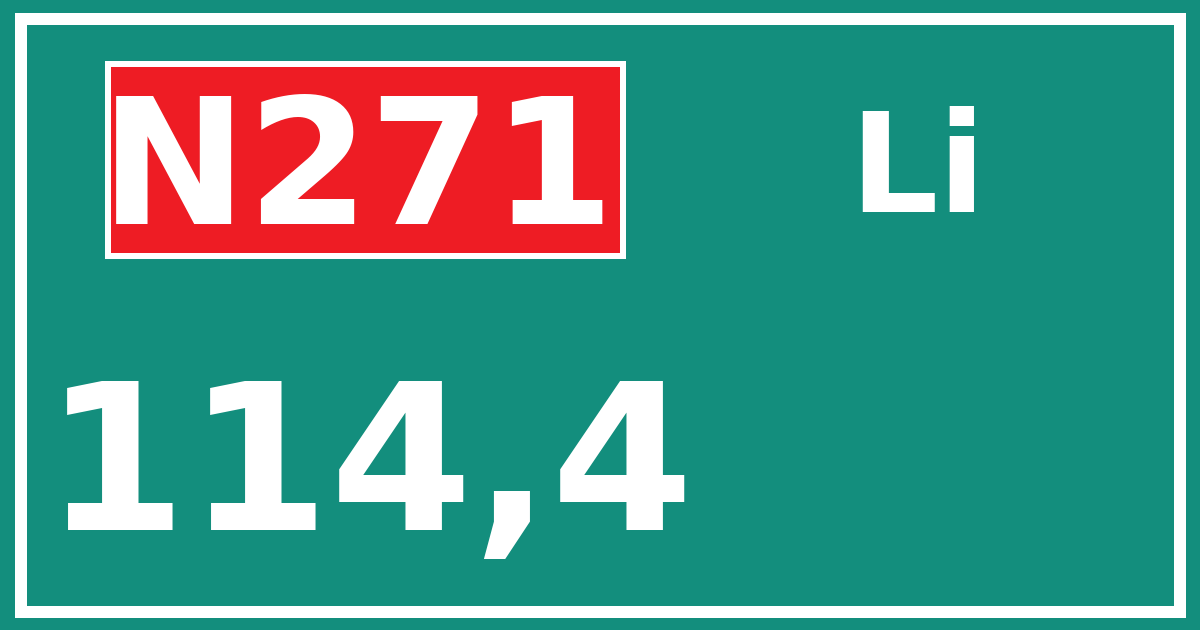 Hectometerbord N271 114,4 zijde Li