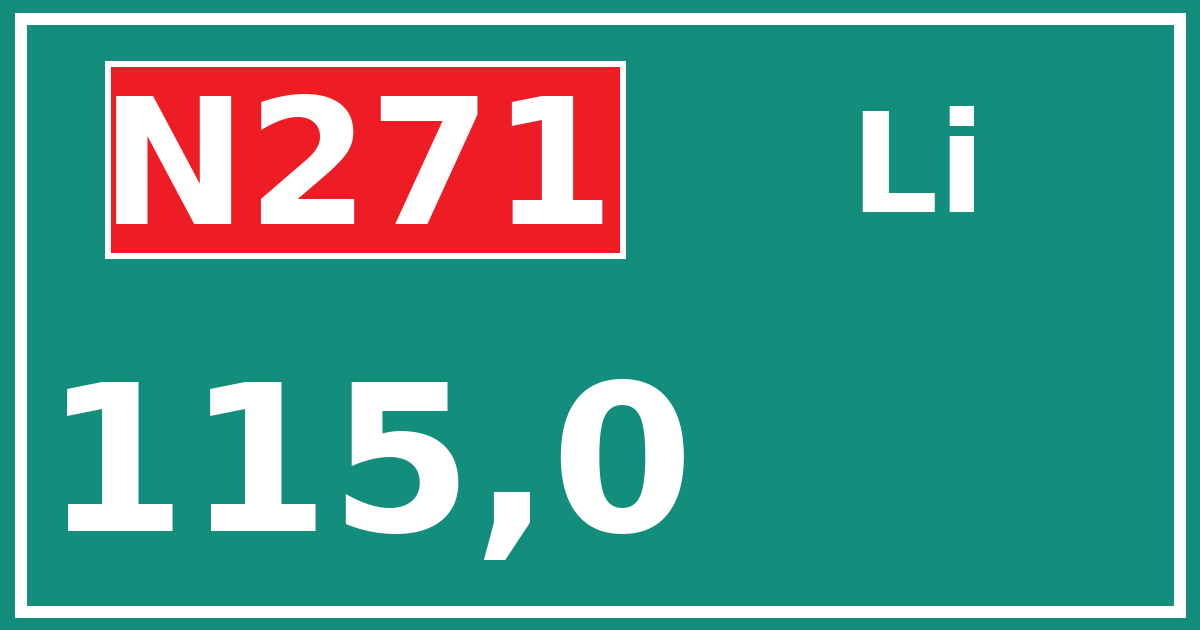 Hectometerbord N271 115,0 zijde Li