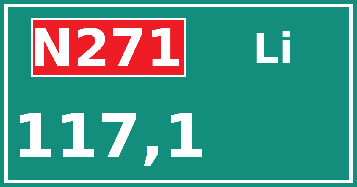 Hectometerbord N271 117,1 zijde Li
