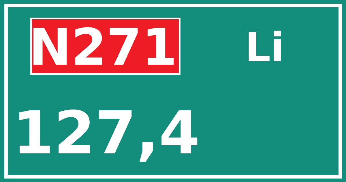 Hectometerbord N271 127,4 zijde Li