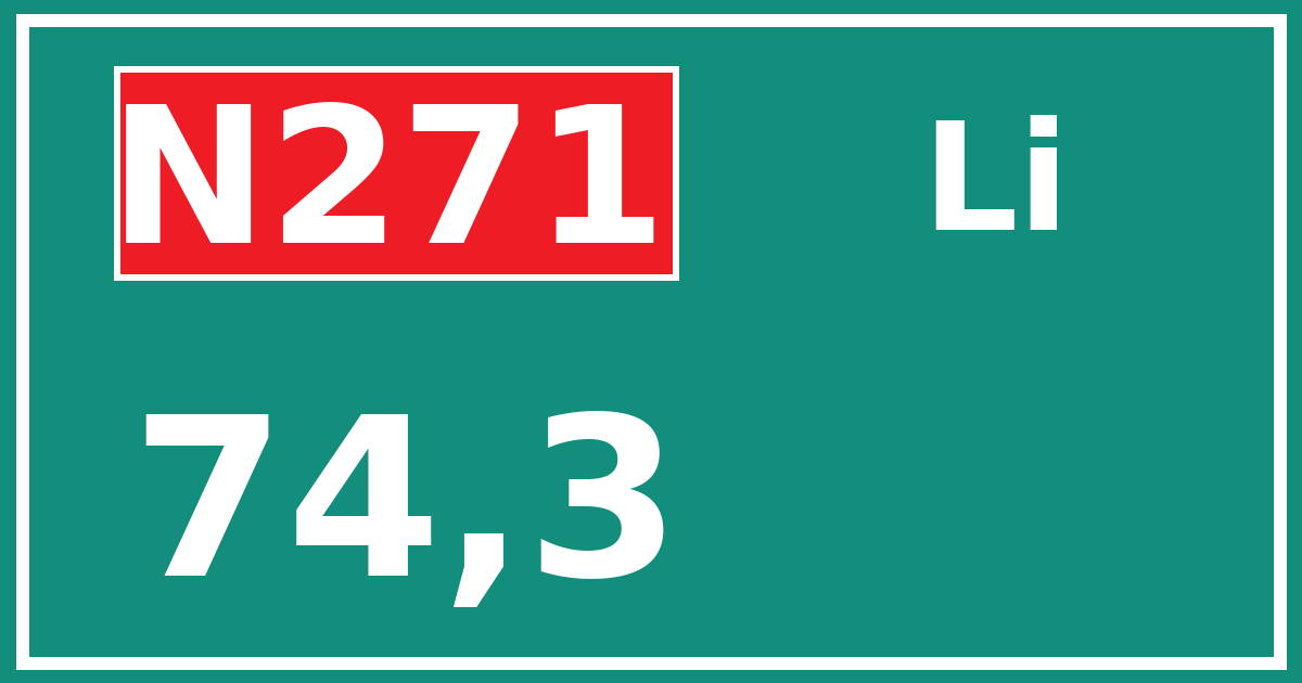 Hectometerbord N271 74,3 zijde Li