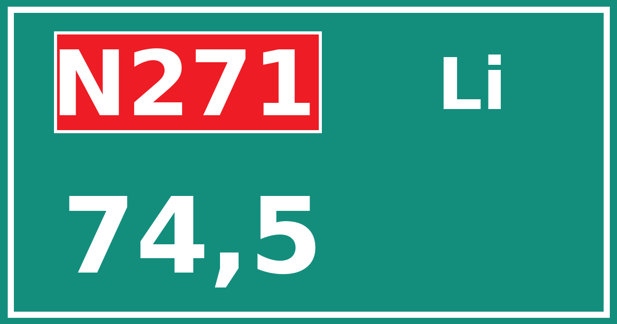 Hectometerbord N271 74,5 zijde Li