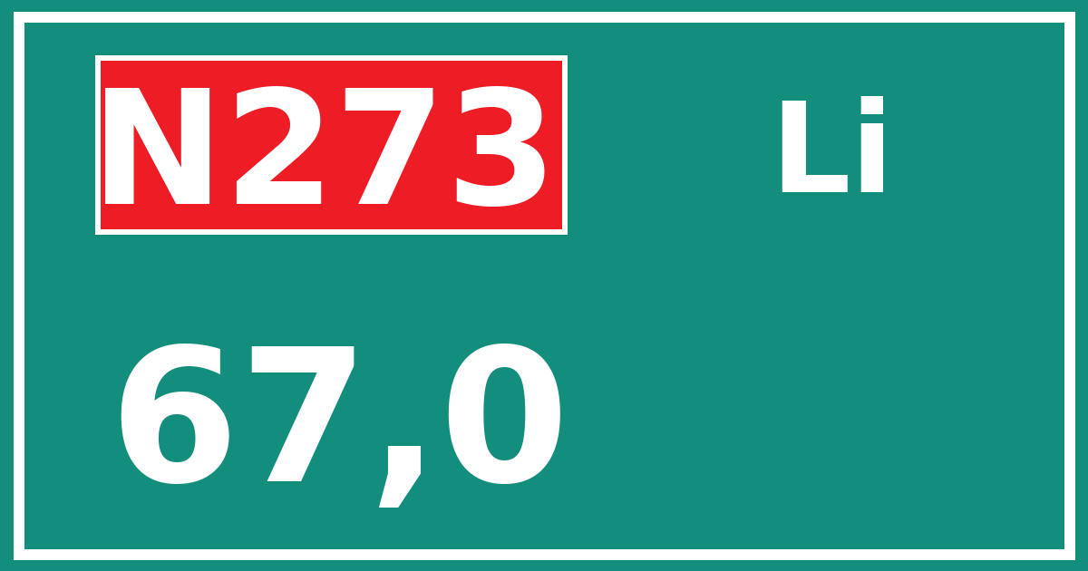 Hectometerbord N273 67,0 zijde Li