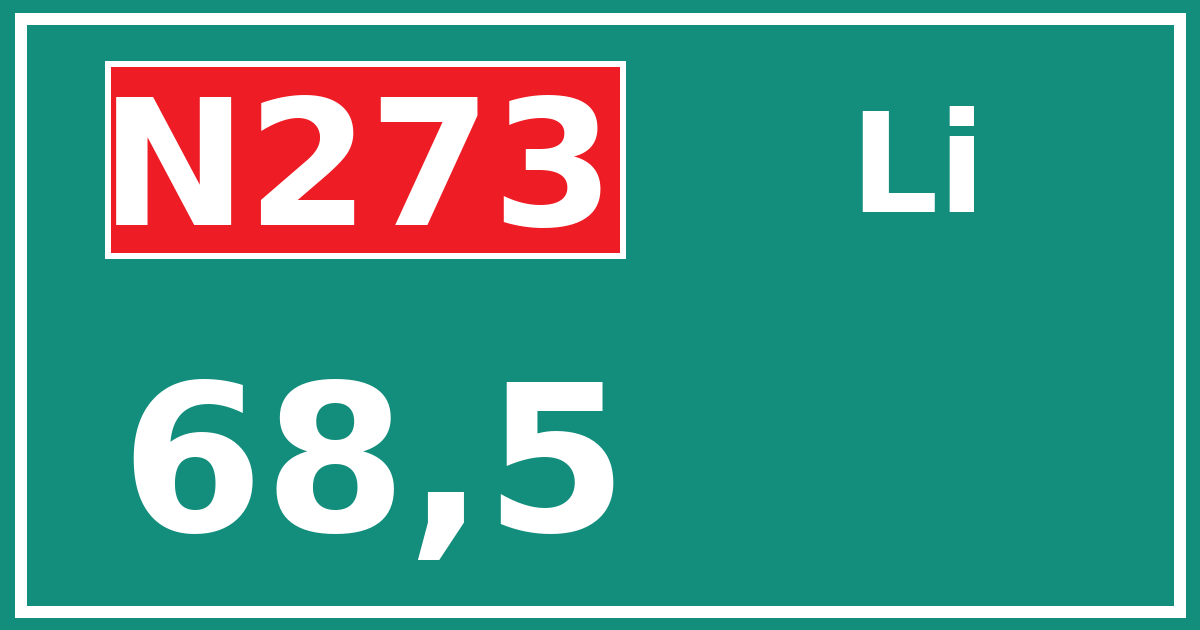 Hectometerbord N273 68,5 zijde Li