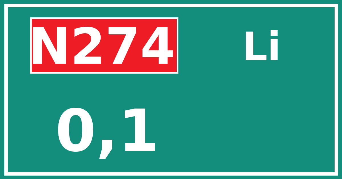 Hectometerbord N274 0,1 zijde Li
