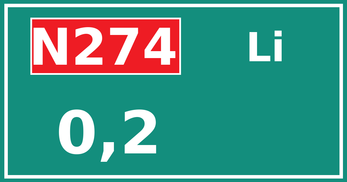 Hectometerbord N274 0,2 zijde Li