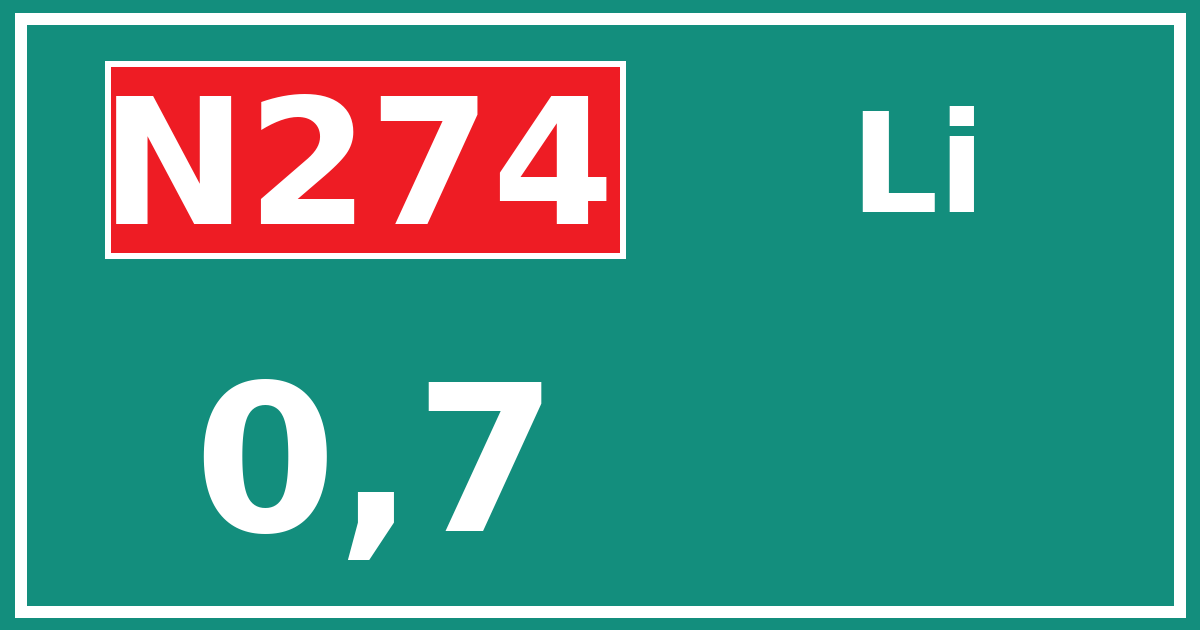 Hectometerbord N274 0,7 zijde Li