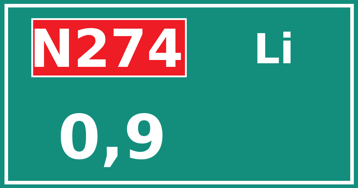 Hectometerbord N274 0,9 zijde Li