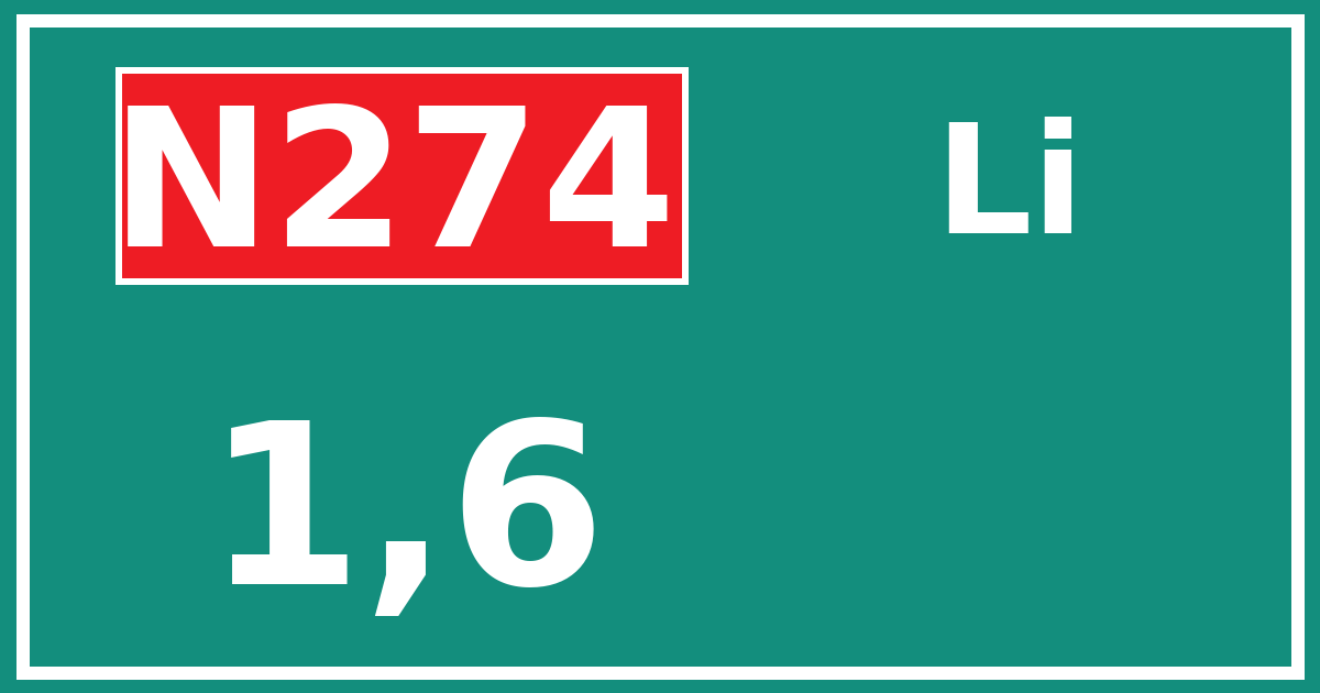 Hectometerbord N274 1,6 zijde Li
