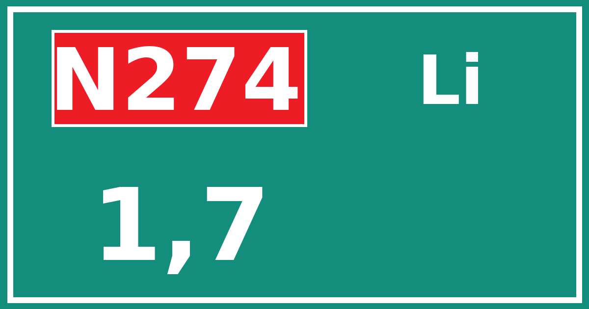 Hectometerbord N274 1,7 zijde Li