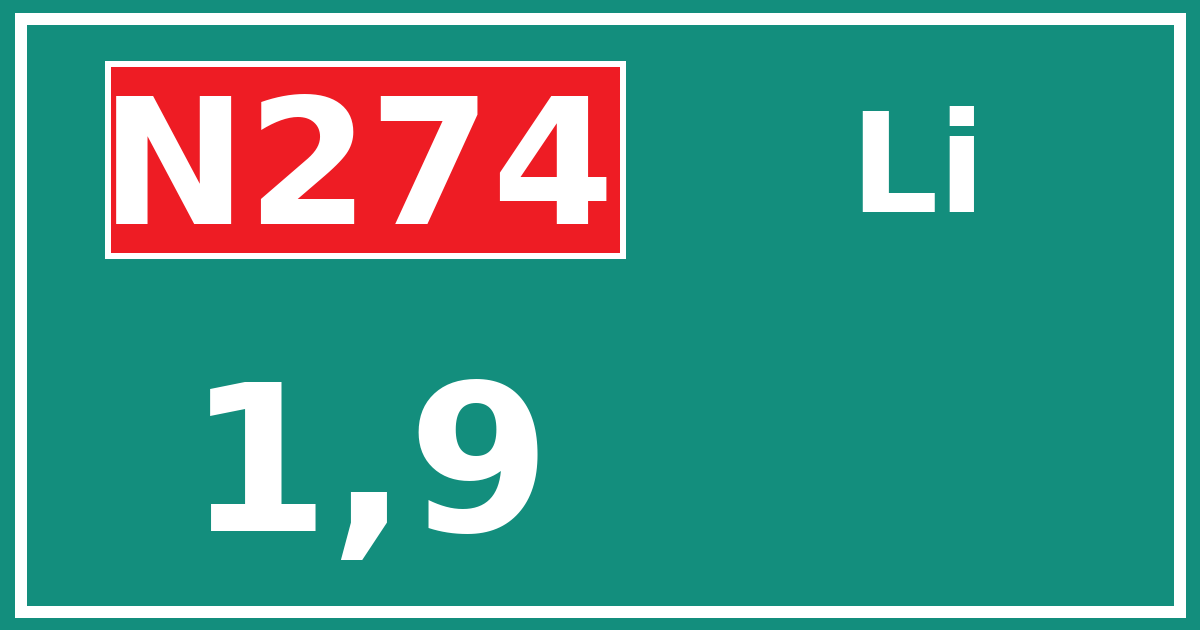 Hectometerbord N274 1,9 zijde Li