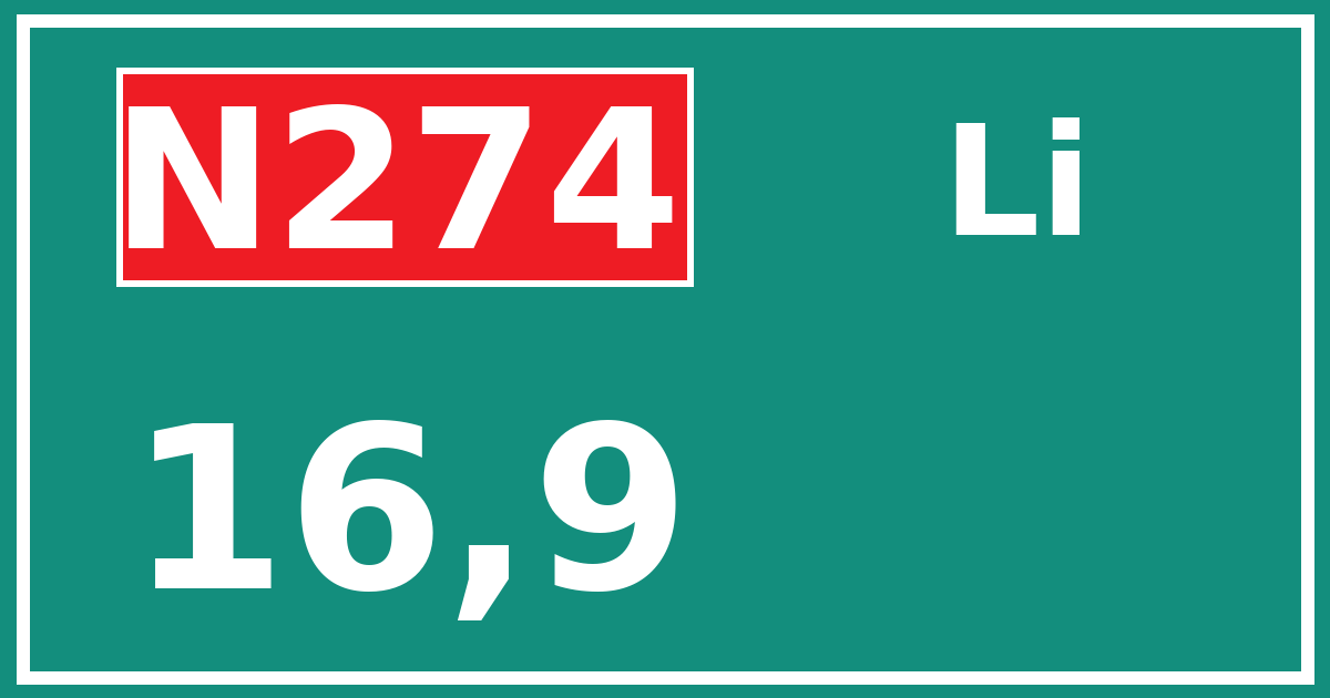 Hectometerbord N274 16,9 zijde Li