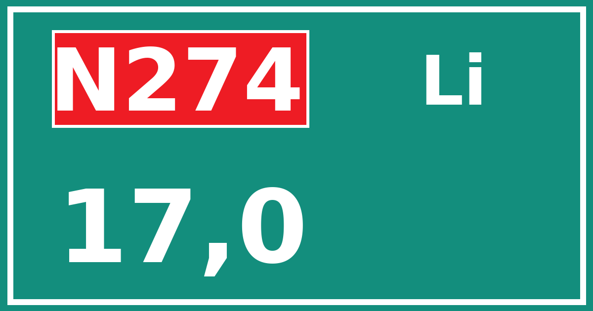 Hectometerbord N274 17,0 zijde Li