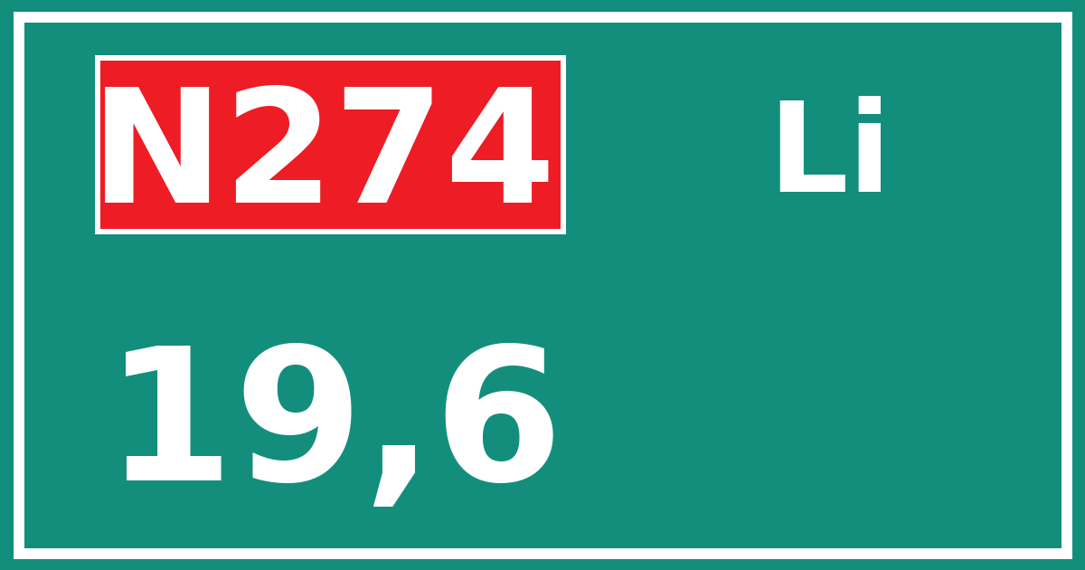 Hectometerbord N274 19,6 zijde Li