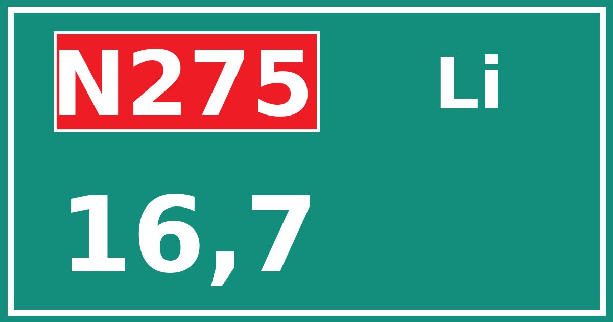 Hectometerbord N275 16,7 zijde Li