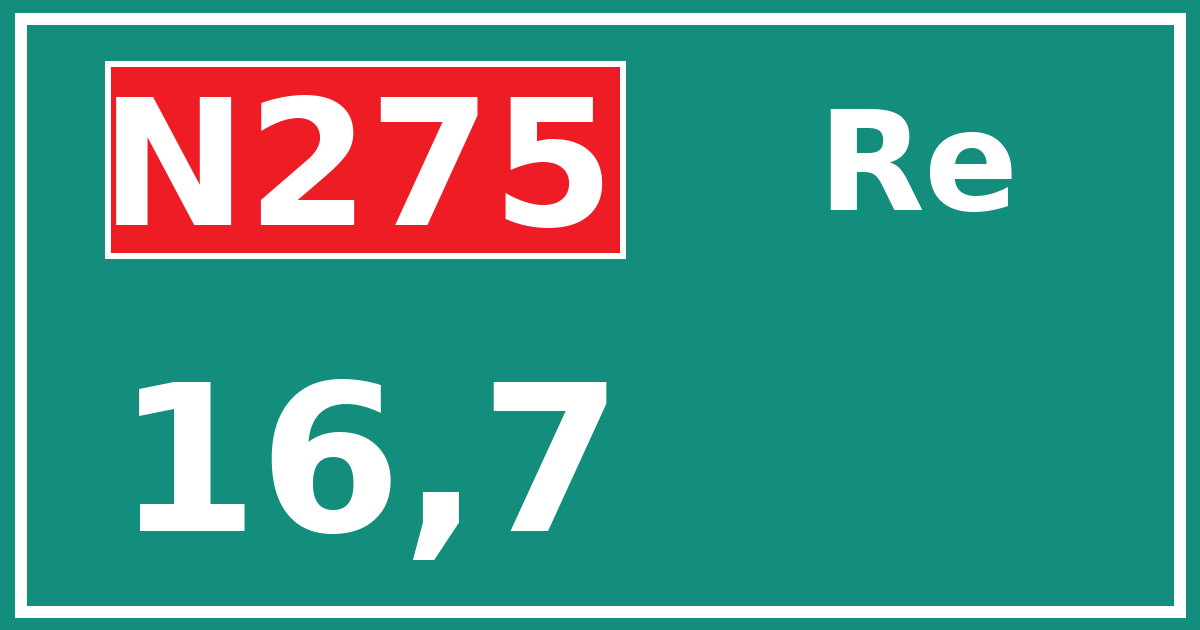 Hectometerbord N275 16,7 zijde Re