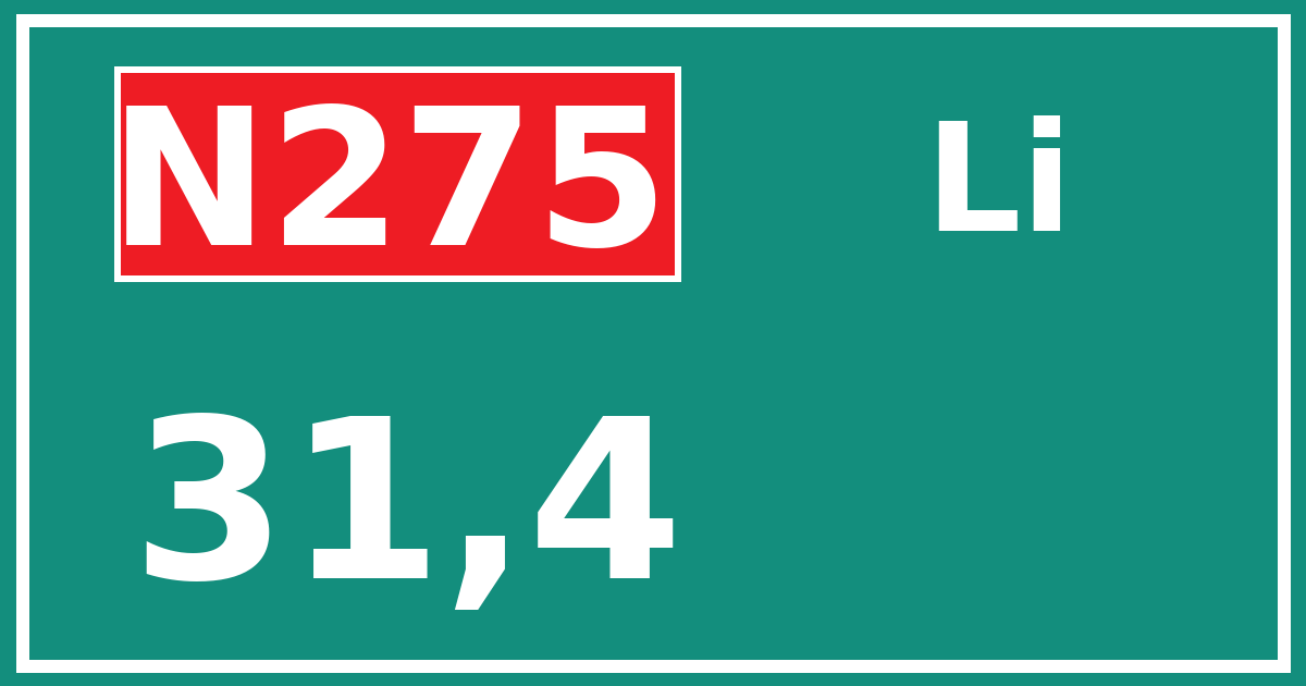 Hectometerbord N275 31,4 zijde Li