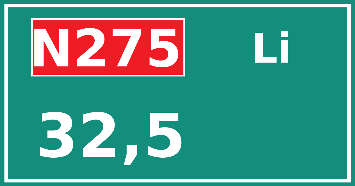 Hectometerbord N275 32,5 zijde Li