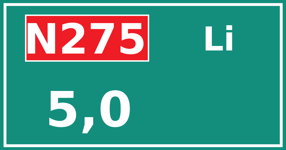 Hectometerbord N275 5,0 zijde Li
