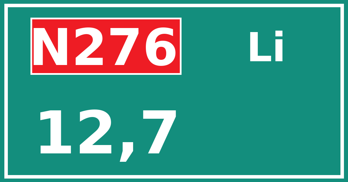 Hectometerbord N276 12,7 zijde Li