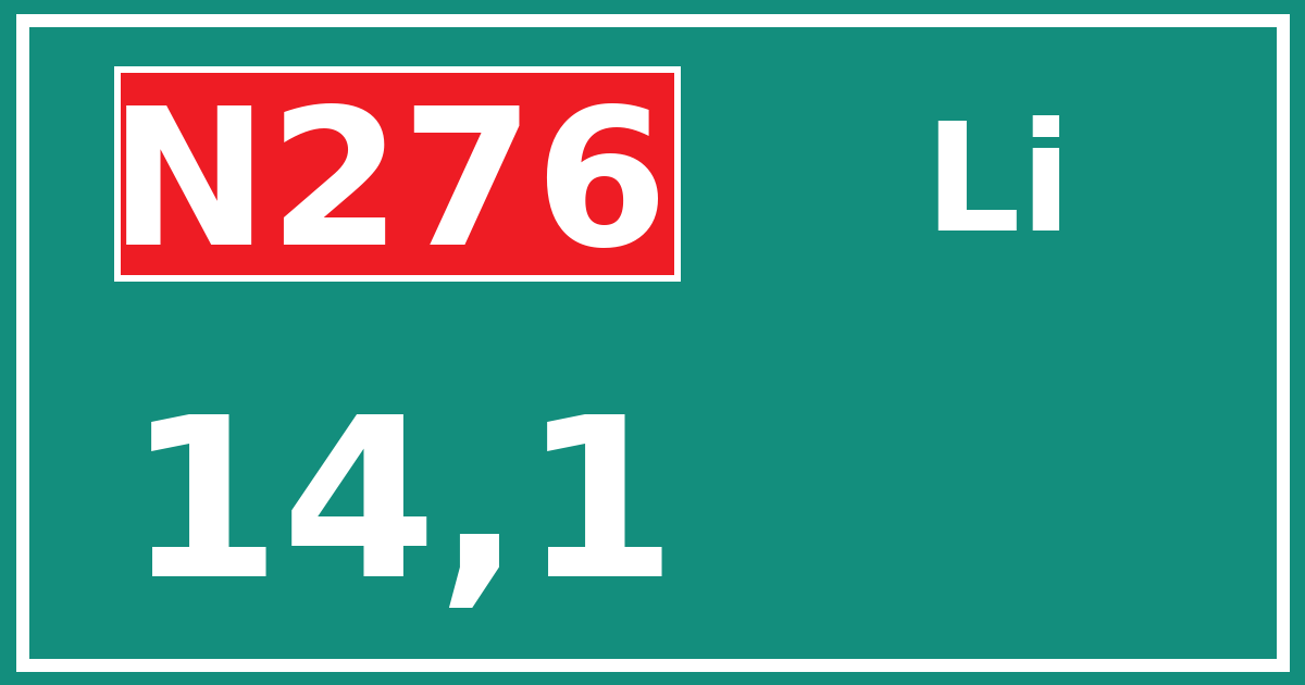 Hectometerbord N276 14,1 zijde Li