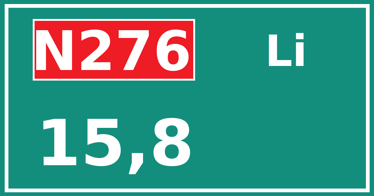 Hectometerbord N276 15,8 zijde Li