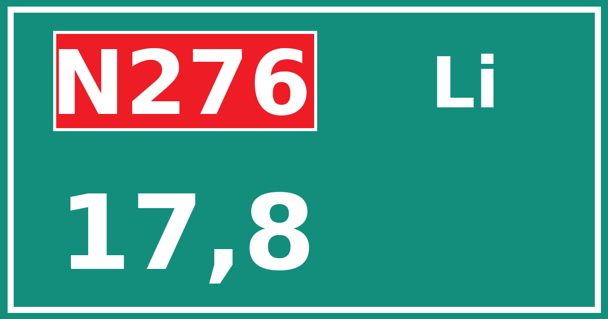 Hectometerbord N276 17,8 zijde Li