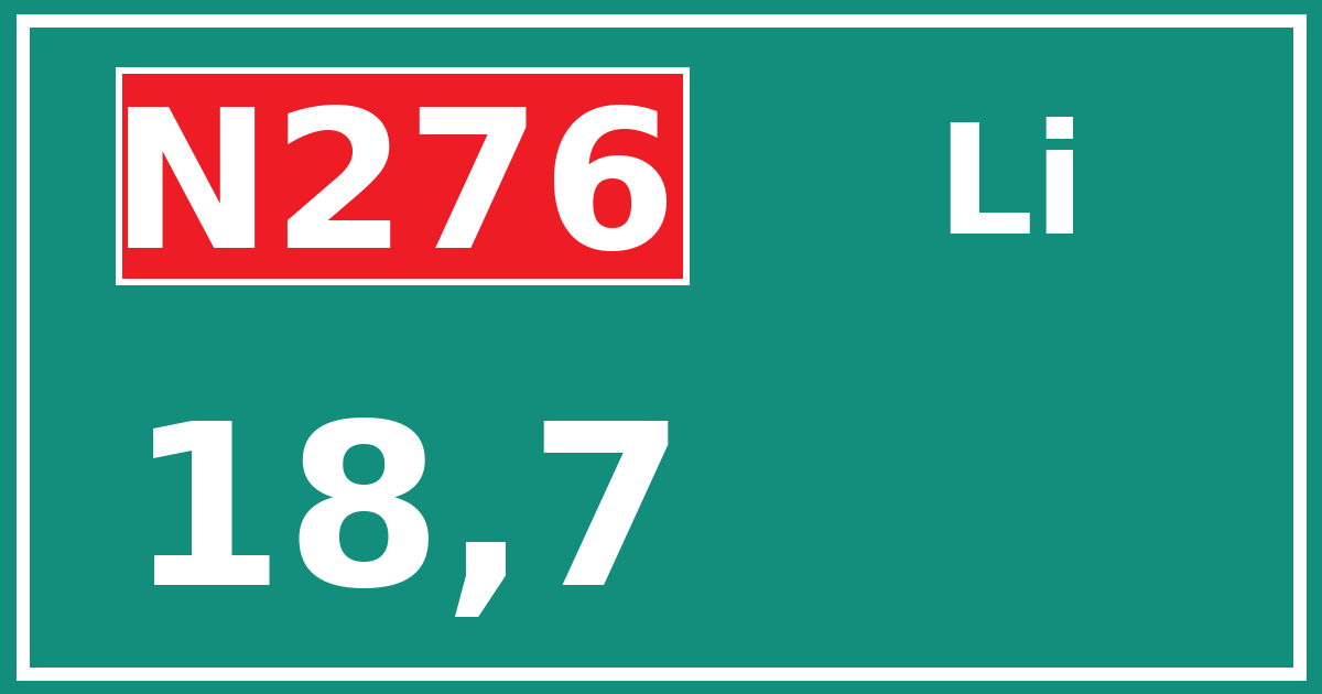 Hectometerbord N276 18,7 zijde Li
