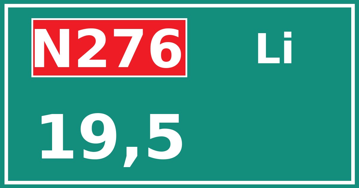 Hectometerbord N276 19,5 zijde Li