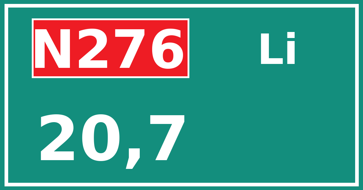 Hectometerbord N276 20,7 zijde Li
