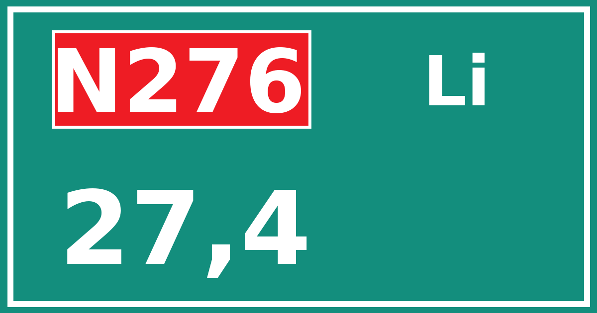 Hectometerbord N276 27,4 zijde Li