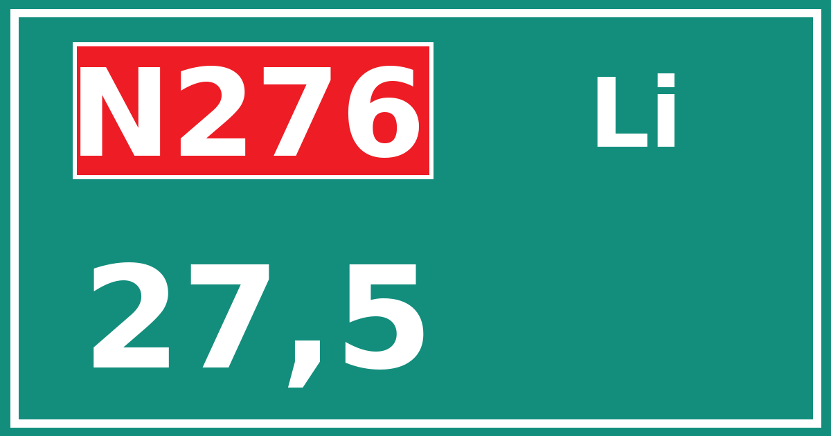 Hectometerbord N276 27,5 zijde Li