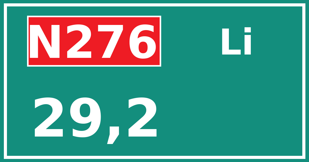 Hectometerbord N276 29,2 zijde Li