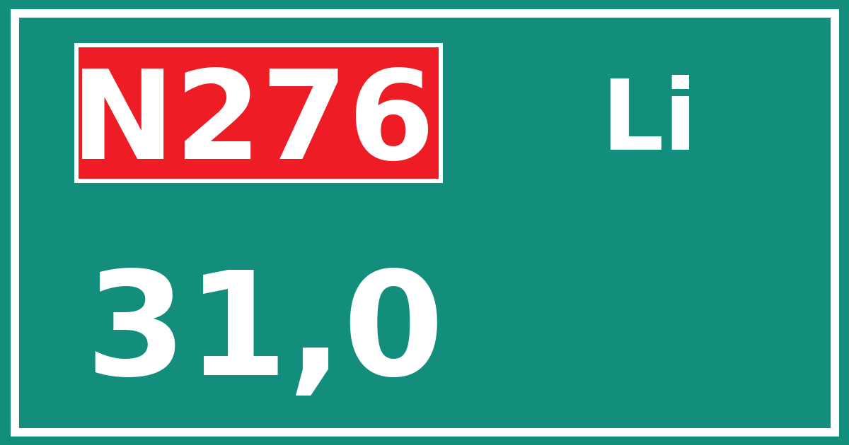 Hectometerbord N276 31,0 zijde Li