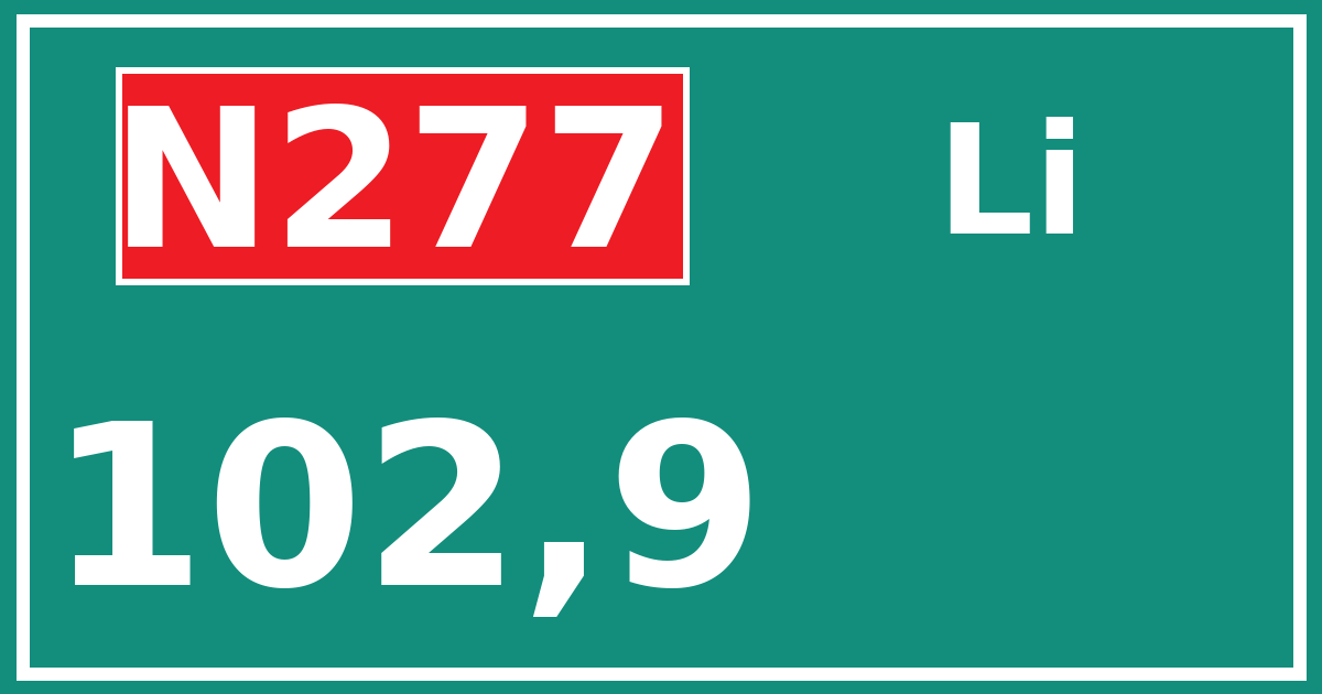 Hectometerbord N277 102,9 zijde Li